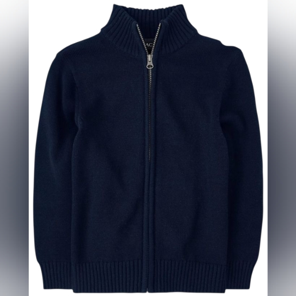 The Childrens Place Navy Blue Boys Zip-Up Cable Knit  Sweater Size 7/8 BNWT